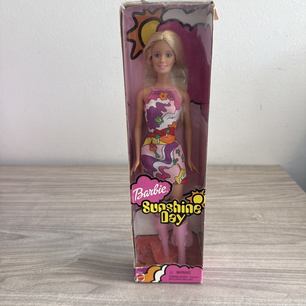 Sunshine Day Barbie (2001) #52836 Retro Print Dress Pink Boots - New NIB